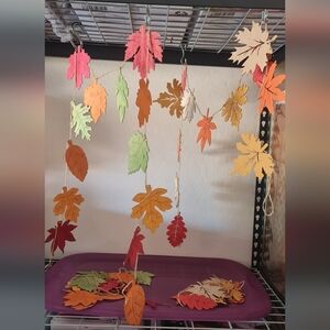 Autumn Leaf Garland Die-Cut Wood Burlap String 4 Sets 51 Total Leaves 72-78"